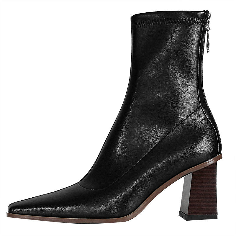 Back Zipper Thick Heel Socks Boots High Heel Short